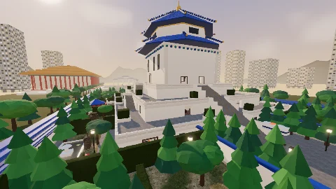 Turf War: Taipei Memorial Hall map: the white hall under its blue octagonal roof, its terraces and pine gardens
