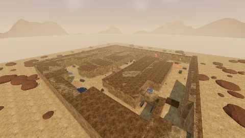 Turf War: Taipei Ochre Quarter map: an aerial view of a sand-coloured desert old town and its lanes