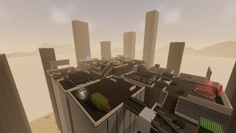 Turf War: Taipei Skyline Rooftops map: bridges and stairs between rooftops, taller towers in the distance
