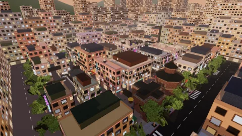 Turf War: Taipei Ximending map: an aerial view of the neon district, the octagonal Red House and the ring road