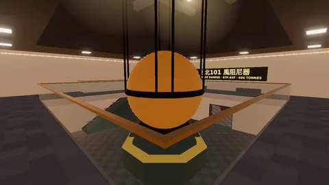 Turf War: Taipei Taipei 101 · 88F map: the golden tuned mass damper hanging in its shaft behind glass balustrades